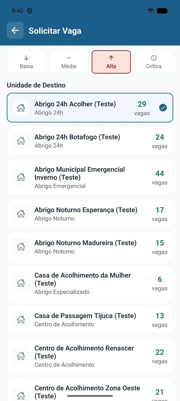 Field app: shelter bed request listing units and free beds